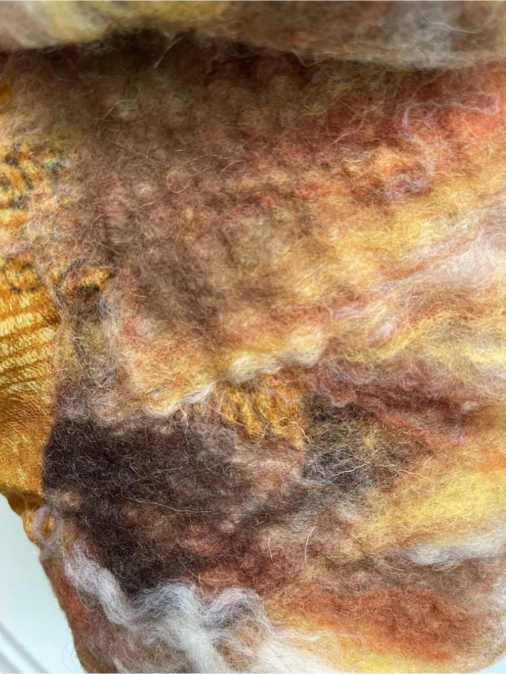 Handcrafted Nuno Felted Wool Scarf in Brown and Gold Tones
